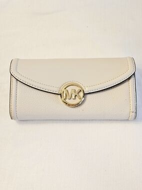Michael Kors Cream Leather Wallet with Gold MK Logo